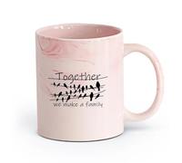 AYUEHBN cerámica Taza de Té de Cerámica Cita de pájaros en una rama Juntos formamos una familia （11oz/320ml） Oficina, hogar, cafetería, apto para lavavajillas y microondas Rosa mármol