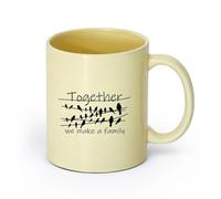 AYUEHBN cerámica Taza de Té de Cerámica Cita de pájaros en una rama Juntos formamos una familia （11oz/320ml） Oficina, hogar, cafetería, apto para lavavajillas y microondas Beige
