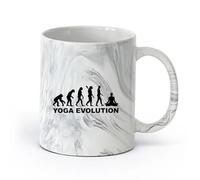 AYUEHBN cerámica Taza de Té de Cerámica Logotipo divertido de yoga sobre la evolución humana （11oz/320ml） Elegante y duradero: apto para microondas y lavavajillas Negro mármol