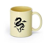 AYUEHBN cerámica Taza de Té de Cerámica Mito de la silueta del dragón chino volador al estilo asiático （11oz/320ml） Para café, avena, té, fácil de limpiar Beige