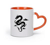 AYUEHBN cerámica Taza de Té de Cerámica Mito de la silueta del dragón chino volador al estilo asiático （11oz/320ml） Para café, avena, té, fácil de limpiar Naranja