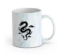 AYUEHBN cerámica Taza de Té de Cerámica Mito de la silueta del dragón chino volador al estilo asiático （11oz/320ml） Para café, avena, té, fácil de limpiar Azul mármol