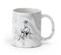 AYUEHBN cerámica Taza de Té de Cerámica Resumen Caballo Galopante Casa Animal de Compañía （11oz/320ml） Apto para lavavajillas y microondas, para la oficina y el hogar Negro mármol