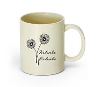 AYUEHBN cerámica Taza de té Inhala, exhala, palabras, cita, yoga, meditación, diente de león, flor （11oz/320ml） Para cafetería o restaurante Amarillo claro