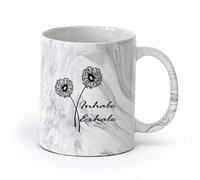 AYUEHBN cerámica Taza de té Inhala, exhala, palabras, cita, yoga, meditación, diente de león, flor （11oz/320ml） Para cafetería o restaurante Negro mármol