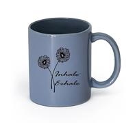 AYUEHBN cerámica Taza de té Inhala, exhala, palabras, cita, yoga, meditación, diente de león, flor （11oz/320ml） Para cafetería o restaurante Gris azulado