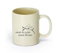 AYUEHBN cerámica Taza de té Inhala y exhala: meditación floral, palabras inspiradoras, frases motivadoras （11oz/320ml） Ideal para usar en casa y la oficina Amarillo claro