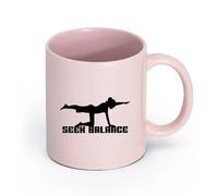 AYUEHBN cerámica Taza de té latte de porcelana Busca el equilibrio Mantente en forma Estilo de vida Deporte （11oz/320ml） Restaurante, oficina Rosa