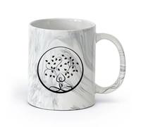 AYUEHBN cerámica Taza de té latte de porcelana Círculo Zen de Budismo con Hojas de Árbol de Yoga （11oz/320ml） Oficina, hogar, cafetería, apto para lavavajillas y microondas Negro mármol