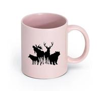 AYUEHBN cerámica Taza de té latte de porcelana Silueta de animales del bosque: alce, ciervo, oso, lobo （11oz/320ml） Para cafetería o restaurante Rosa