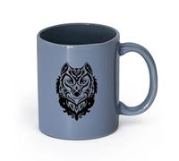 AYUEHBN cerámica Taza de té o café original Adorno de cabeza de lobo, animal depredador del bosque （11oz/320ml） Elegante y duradero: apto para microondas y lavavajillas Gris azulado