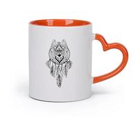 AYUEHBN cerámica Taza de té o café original Atrapasueños Cabeza de Lobo Depredador del Bosque （11oz/320ml） Para bebidas calientes, latte, capuchino Naranja