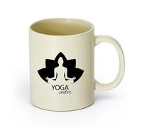 AYUEHBN cerámica Taza de té o café original Centro de Yoga Meditación del Loto Budismo Hindú （11oz/320ml） Café, té, latte, leche, cacao, zumo y otras bebidas calientes Amarillo claro