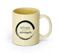 AYUEHBN cerámica Taza de té o café original Citas de Buda Enso: El silencio es una fuente de gran fortaleza （11oz/320ml） Para espresso, juego de té Beige