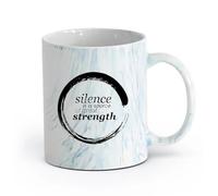 AYUEHBN cerámica Taza de té o café original Citas de Buda Enso: El silencio es una fuente de gran fortaleza （11oz/320ml） Para espresso, juego de té Azul mármol