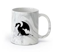 AYUEHBN cerámica Taza de té o café original Fantasía de monstruo de cuento de dragón que escupe fuego （11oz/320ml） Para café, avena, té, fácil de limpiar Negro mármol