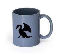 AYUEHBN cerámica Taza de té o café original Fantasía de monstruo de cuento de dragón que escupe fuego （11oz/320ml） Para café, avena, té, fácil de limpiar Gris azulado