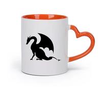 AYUEHBN cerámica Taza de té o café original Fantasía de monstruo de cuento de dragón que escupe fuego （11oz/320ml） Para café, avena, té, fácil de limpiar Naranja