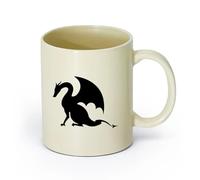 AYUEHBN cerámica Taza de té o café original Fantasía de monstruo de cuento de dragón que escupe fuego （11oz/320ml） Para café, avena, té, fácil de limpiar Amarillo claro