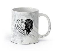 AYUEHBN cerámica Taza de té o café original Hombre Mujer Diablo Mal Romance Ángel Demonio Amor （11oz/320ml） Regalo único de oficina para mujeres y hombres Negro mármol