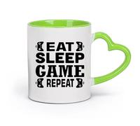 AYUEHBN cerámica Taza de té Palabras Comer Dormir Juego Repetir Joystick Jugador Adolescente Habitación （11oz/320ml） Para té, café y bebidas calientes Verde