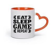 AYUEHBN cerámica Taza de té Palabras Comer Dormir Juego Repetir Joystick Jugador Adolescente Habitación （11oz/320ml） Para té, café y bebidas calientes Naranja