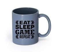 AYUEHBN cerámica Taza de té Palabras Comer Dormir Juego Repetir Joystick Jugador Adolescente Habitación （11oz/320ml） Para té, café y bebidas calientes Gris azulado
