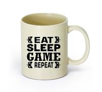 AYUEHBN cerámica Taza de té Palabras Comer Dormir Juego Repetir Joystick Jugador Adolescente Habitación （11oz/320ml） Para té, café y bebidas calientes Amarillo claro