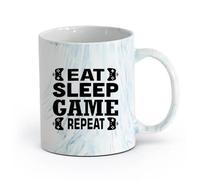AYUEHBN cerámica Taza de té Palabras Comer Dormir Juego Repetir Joystick Jugador Adolescente Habitación （11oz/320ml） Para té, café y bebidas calientes Azul mármol