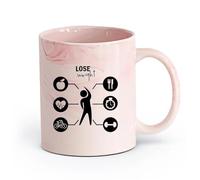 AYUEHBN cerámica Taza de Té y Café Genial Bajar de peso Dieta Entrenamiento Gimnasio Cardio Deporte （11oz/320ml） Para café, avena, té, fácil de limpiar Rosa mármol