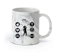 AYUEHBN cerámica Taza de Té y Café Genial Bajar de peso Dieta Entrenamiento Gimnasio Cardio Deporte （11oz/320ml） Para café, avena, té, fácil de limpiar Negro mármol