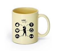 AYUEHBN cerámica Taza de Té y Café Genial Bajar de peso Dieta Entrenamiento Gimnasio Cardio Deporte （11oz/320ml） Para café, avena, té, fácil de limpiar Beige