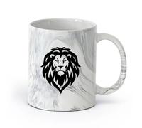 AYUEHBN cerámica Taza de Té y Café Genial Logotipo de cabeza de león, animal salvaje africano （11oz/320ml） Elegante y duradero: apto para microondas y lavavajillas Negro mármol