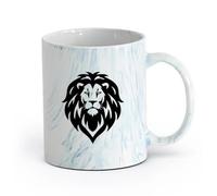 AYUEHBN cerámica Taza de Té y Café Genial Logotipo de cabeza de león, animal salvaje africano （11oz/320ml） Elegante y duradero: apto para microondas y lavavajillas Azul mármol