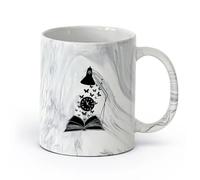 AYUEHBN cerámica Taza de Té y Café Genial Mente Abierta Libre Lectura de Libros Abiertos Mariposas （11oz/320ml） Cappuccino, Latte Macchiato, té, espresso Negro mármol
