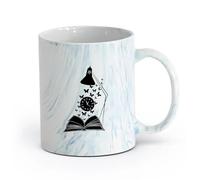 AYUEHBN cerámica Taza de Té y Café Genial Mente Abierta Libre Lectura de Libros Abiertos Mariposas （11oz/320ml） Cappuccino, Latte Macchiato, té, espresso Azul mármol