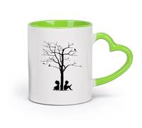AYUEHBN cerámica Taza de Té y Café Genial Niño y niña de la biblioteca leyendo ramas de árboles （11oz/320ml） Ideal para el hogar, la oficina, cafeterías, ideas de regalo Verde
