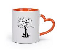 AYUEHBN cerámica Taza de Té y Café Genial Niño y niña de la biblioteca leyendo ramas de árboles （11oz/320ml） Ideal para el hogar, la oficina, cafeterías, ideas de regalo Naranja