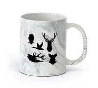 AYUEHBN cerámica Taza de Té y Café Genial Silueta de ciervo, búho, depredador salvaje, animales del bosque （11oz/320ml） Para té, chocolate caliente Negro mármol