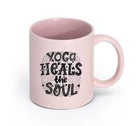 AYUEHBN cerámica Taza de Té y Café Genial Yoga Salud El Alma Palabras Inspiradoras Sala de Meditación （11oz/320ml） Apto para lavavajillas y microondas Rosa