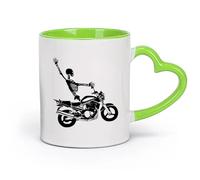 AYUEHBN cerámica Taza, Taza de Café/Té Banda de motociclistas fantasmas, motocicleta, Halloween （11oz/320ml） Café, té, latte, leche, cacao, zumo y otras bebidas calientes Verde