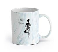 AYUEHBN cerámica Taza, Taza de Café/Té Chica Yoga Meditación Equilibrio Postura del Árbol Flores （11oz/320ml） Regalo único de oficina para mujeres y hombres Azul mármol