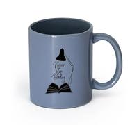 AYUEHBN cerámica Taza, Taza de Café/Té Cita Nunca dejes de leer Biblioteca de libros abiertos （11oz/320ml） Oficina, hogar, cafetería, apto para lavavajillas y microondas Gris azulado