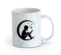 AYUEHBN cerámica Taza, Taza de Café/Té Niño de la luna y las estrellas con un libro de cuentos de hadas （11oz/320ml） Para café, avena, té, fácil de limpiar Azul mármol
