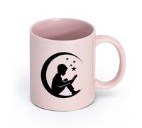 AYUEHBN cerámica Taza, Taza de Café/Té Niño de la luna y las estrellas con un libro de cuentos de hadas （11oz/320ml） Para café, avena, té, fácil de limpiar Rosa
