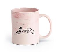 AYUEHBN cerámica Taza, Taza de Café/Té Rama de árbol de dibujos animados con flores y pájaro cantor （11oz/320ml） Para té, chocolate caliente Rosa mármol