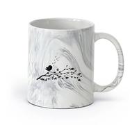 AYUEHBN cerámica Taza, Taza de Café/Té Rama de árbol de dibujos animados con flores y pájaro cantor （11oz/320ml） Para té, chocolate caliente Negro mármol