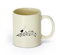 AYUEHBN cerámica Taza, Taza de Café/Té Rama de árbol de dibujos animados con flores y pájaro cantor （11oz/320ml） Para té, chocolate caliente Amarillo claro