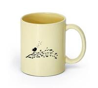 AYUEHBN cerámica Taza, Taza de Café/Té Rama de árbol de dibujos animados con flores y pájaro cantor （11oz/320ml） Para té, chocolate caliente Beige