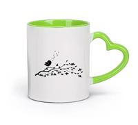 AYUEHBN cerámica Taza, Taza de Café/Té Rama de árbol de dibujos animados con flores y pájaro cantor （11oz/320ml） Para té, chocolate caliente Verde